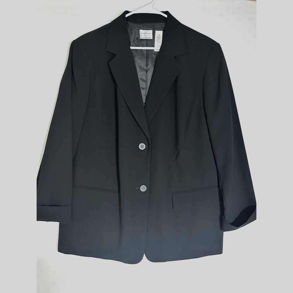 Emma James Woman Black Pinstripe Blazer Jacket Plus Size 20W Notched Lapel